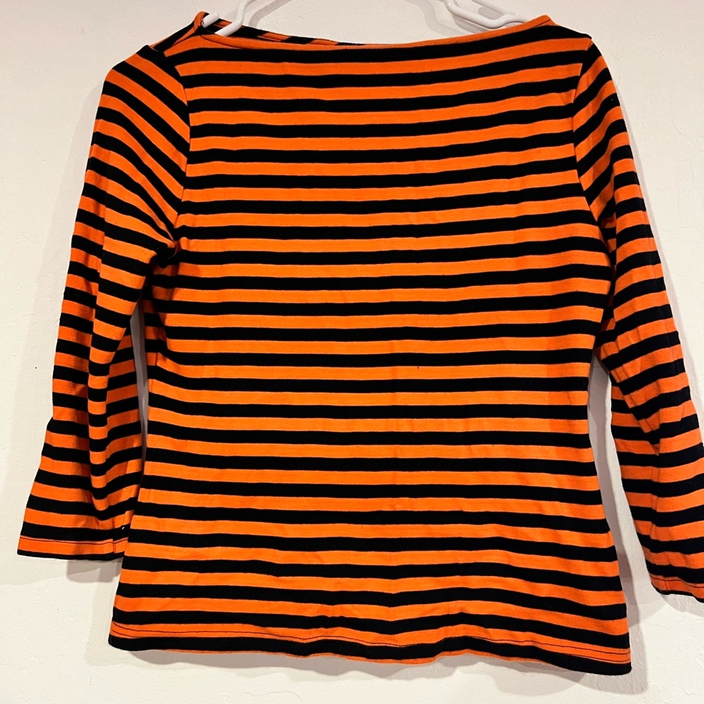 Unique vintage boat neck striped shirt orange/ black size Large